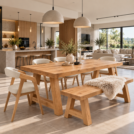 Boston Chunky Rustic Solid Oak Dining Table – A Frame Wooden Legs