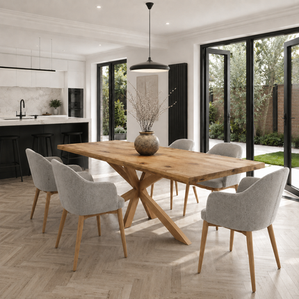 Brigg Straight Edge Dining Table Rustic Solid Wood  Star Wooden Base