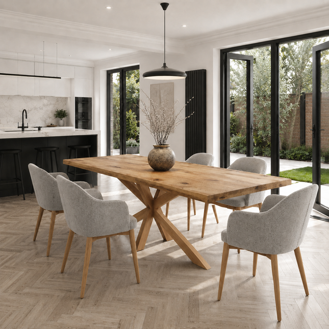 Brigg Straight Edge Dining Table Rustic Solid Wood  Star Wooden Base