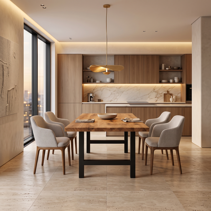 Dalham Solid Oak Dining Table Chunky H Frame Steel Leg