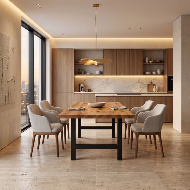 Dalham Solid Oak Dining Table Chunky H Frame Steel Leg