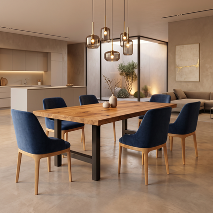 Dalham Solid Oak Dining Table Chunky H Frame Steel Leg