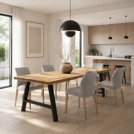 Brigg Straight Edge Rustic Dining Table Steel A Frame Legs