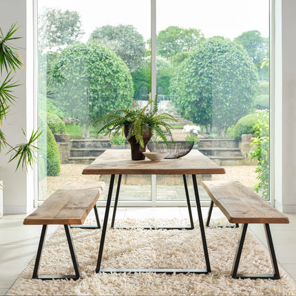 Live Edge Rustic Dining Table with Trapezium Frame Steel Legs Cotswold