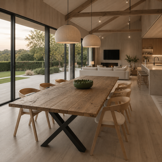 Wrangle Rustic Reclaimed Solid Oak Dining Table Steel Legs