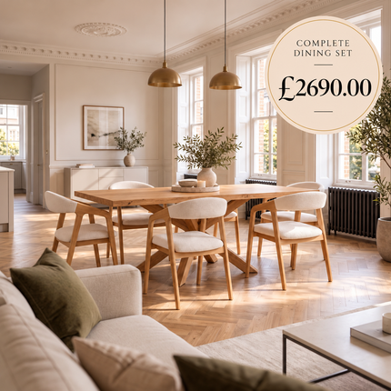 Sotby Solid Oak Dining Table Set with 6 Aby Chairs | Star Wooden Legs