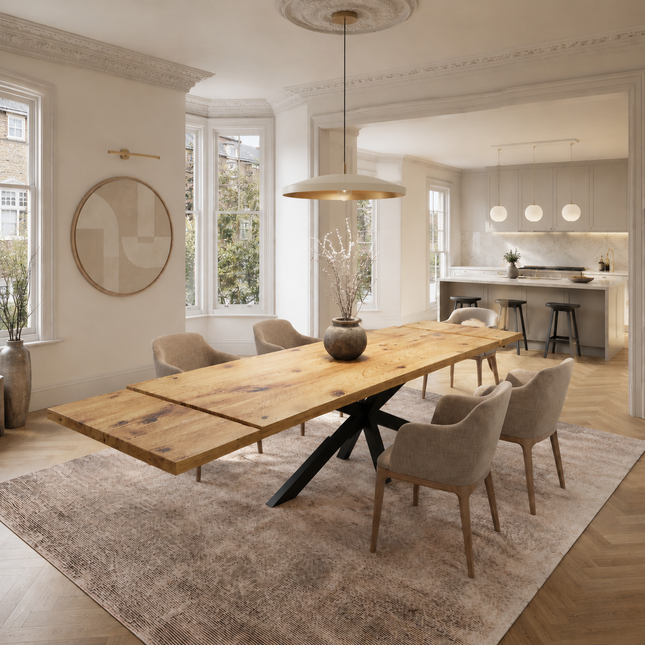 Brigg Dining Table Straight Edge Extendable 2 Sides  Star Steel Base