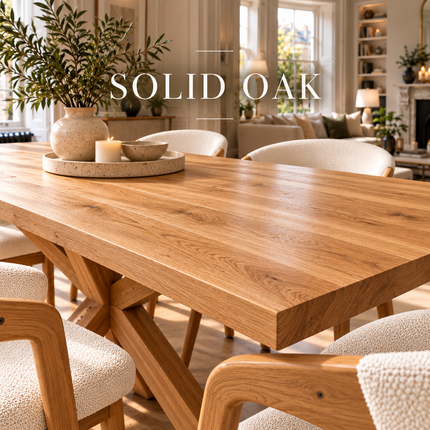 Sotby Solid Oak Dining Table Set with 6 Aby Chairs | Star Wooden Legs