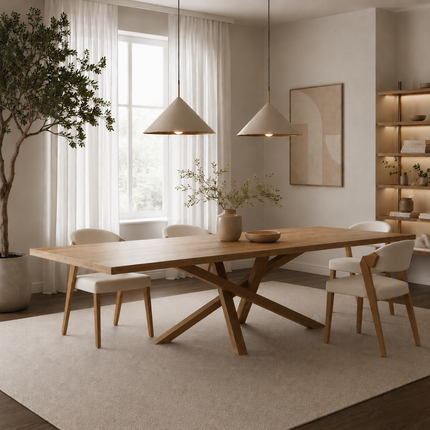 Ranby Oak Modern Dining Table Crossover Wooden Base