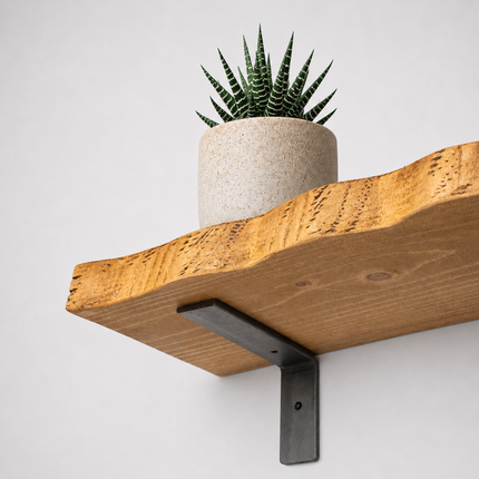 Reclaimed Live Edge Rustic Shelf Non Lipped Shaped Bracket