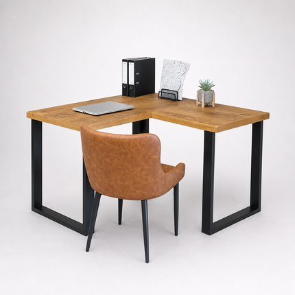 Brigg L-Shape Desk with Industrial Legs and Rustic Wood