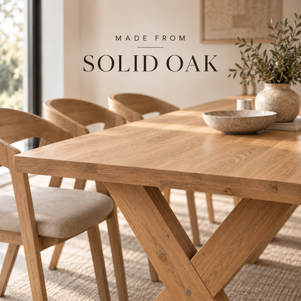 Lymn Solid Oak Dining Set – Dining Table & 6 Aby Chairs with XF Wooden Legs