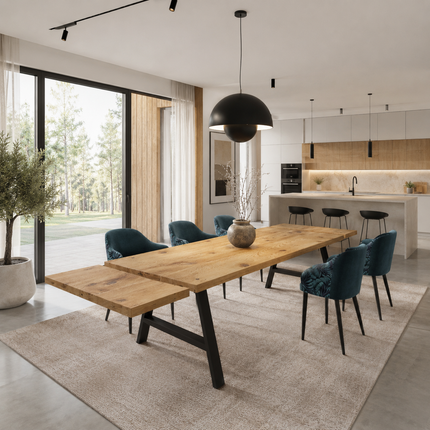 Brigg Dining Table Straight Edge Extendable 2 Sides Dining Table Kitchen Industrial Rustic Wood, AF Steel Legs