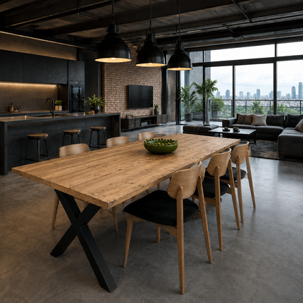 Wrangle Rustic Reclaimed Solid Oak Dining Table Steel Legs