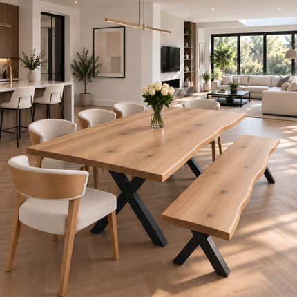Paraiso Solid Oak Live Edge Dining Set – Table, Bench & 5 Paradiso Chairs