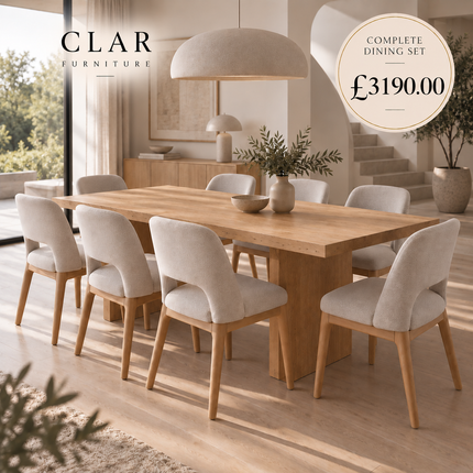 Diss Solid Oak Dining Table Set with 8 Ava 2 Chairs