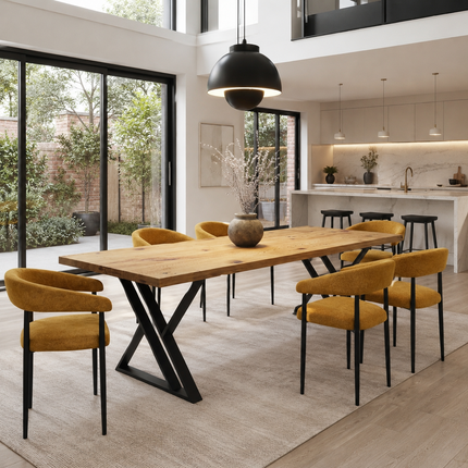 Brigg Straight Edge Dining Table Rustic Wood  XV Steel Legs