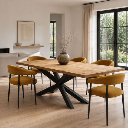 Brigg Straight Edge Rustic Dining Table Steel Spider Frame Base