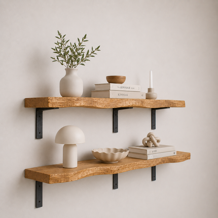 Reclaimed Live Edge Rustic Shelf Non Lipped Shaped Bracket