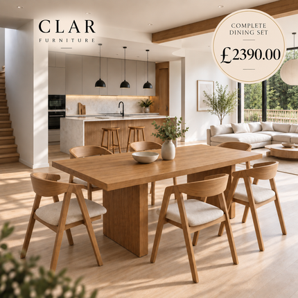 Eau Solid Oak Dining Table Set with 6 Aby Chairs