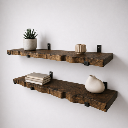 Reclaimed Live Edge Rustic Shelf U Shaped Bracket