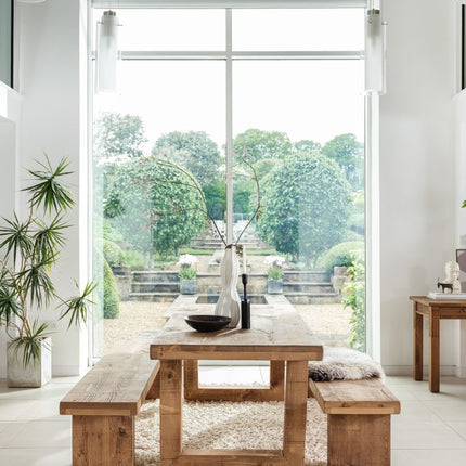 Grantham Wooden Square Dining Table Rustic Dine Thick Table with Wooden Square Legs Handmade Characteristic of the Countryside.