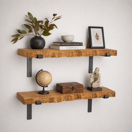 Reclaimed Live Edge Rustic Shelf Lipped Shaped Bracket