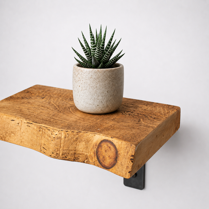 Reclaimed Live Edge Rustic Shelf Non Lipped Shaped Bracket