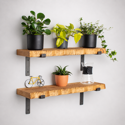 Reclaimed Live Edge Rustic Shelf Lipped Shaped Bracket