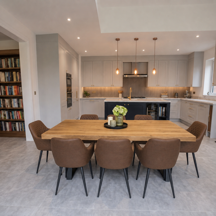 Holme Solid Oak SET Table/8 Chairs - Solid Oak Dining Table/Chairs Eske Brown