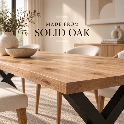 Somerby Solid Oak Dining Set – Oak Table & 6 Rocco Chairs with XF Steel Legs