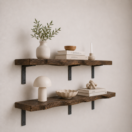 Reclaimed Live Edge Rustic Shelf Non Lipped Shaped Bracket