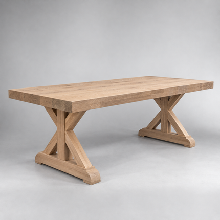 Grantham Rustic Solid Oak Dining Table – Farmhouse X Frame Wooden Legs