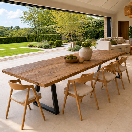 Wrangle Rustic Reclaimed Solid Oak Dining Table Steel Legs