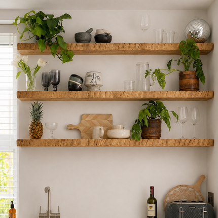 Reclaimed Live Edge Rustic Floating Shelf