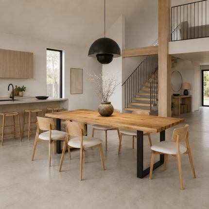 Brigg Straight Edge Rustic Dining Table Steel Square Frame Legs