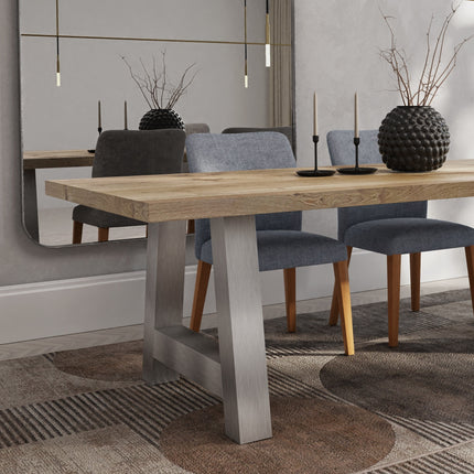 Sutton Solid Oak Dining Table Chunky AF Brushed Stainless Steel Legs