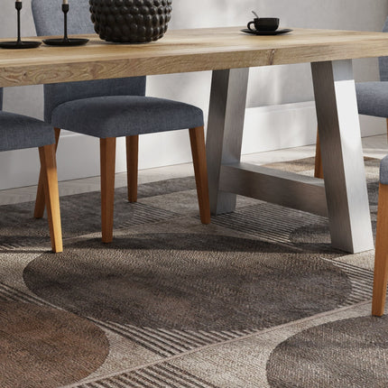 Sutton Solid Oak Dining Table Chunky AF Brushed Stainless Steel Legs