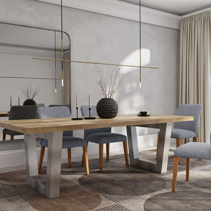 Graby Solid Oak Dining Table Chunky VF Brushed Stainless Steel Legs