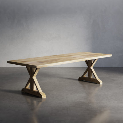 Tothill Solid Oak Dining Table Straight Edge with Wooden Farmhouse Legs 220cm x 90cm (8 seater)