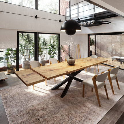 Brigg Dining Table Straight Edge Extendable 2 Sides  Spider Steel Base