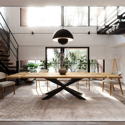 Brigg Dining Table Straight Edge Extendable 2 Sides  Spider Steel Base