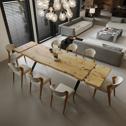 Firsby Live Edge Extendable 2-Sides Dining Table X Frame Steel Legs
