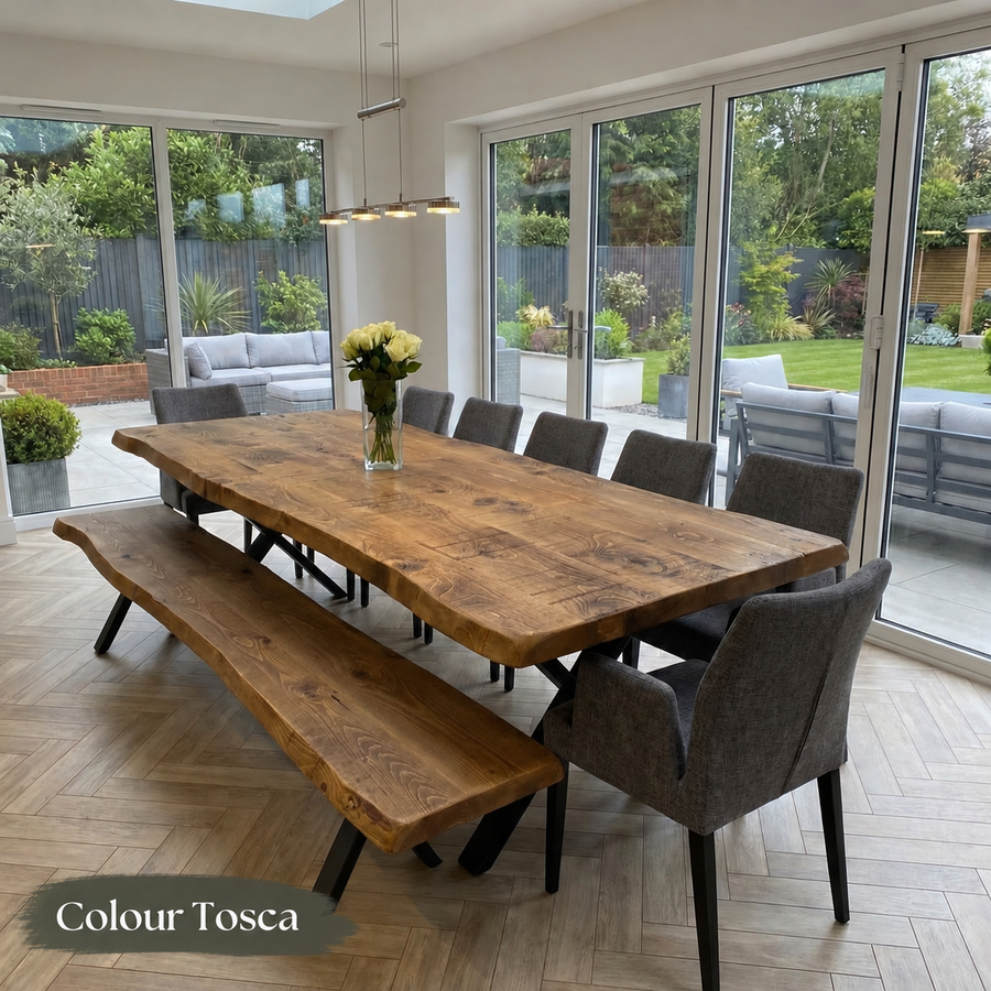 Firsby Rustic Solid Oak Live Edge Dining Table with XF Steel Legs