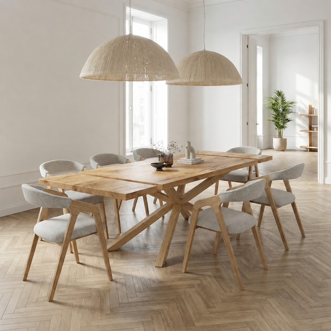 Custom listing Extendable Solid Oak Dining Table  Chamfered Edge 180-240cm by 90cm with wooden Spider Base