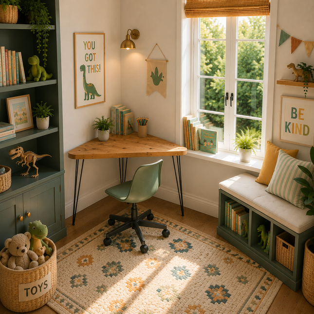 Small rustic corner desk straight edge with round corners perfect to tiny rooms.