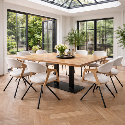 Moorby Solid Oak Dining Table Steel Leg