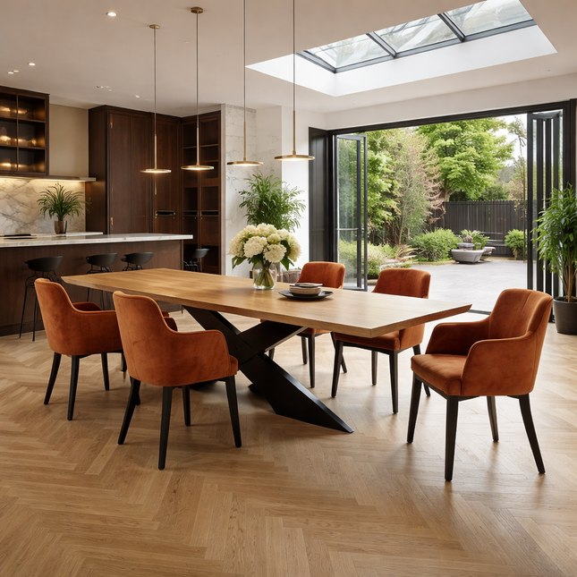 Mavis Oak Dining Table Steel Base