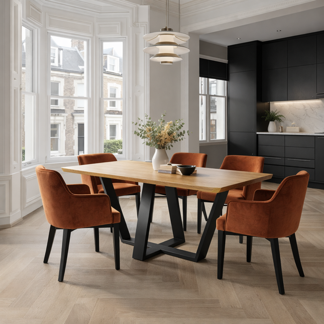 Langrick Solid Oak Dining Table Steel Base