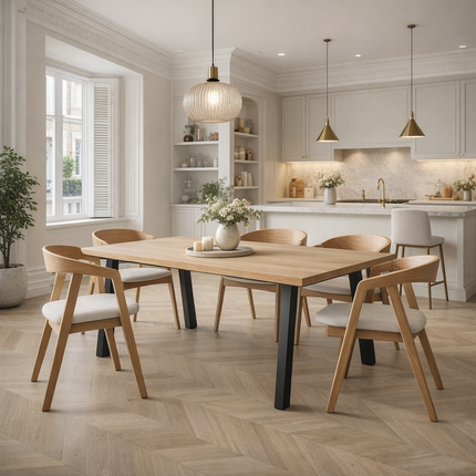 Girton Solid Oak Dining Table with Steel Legs